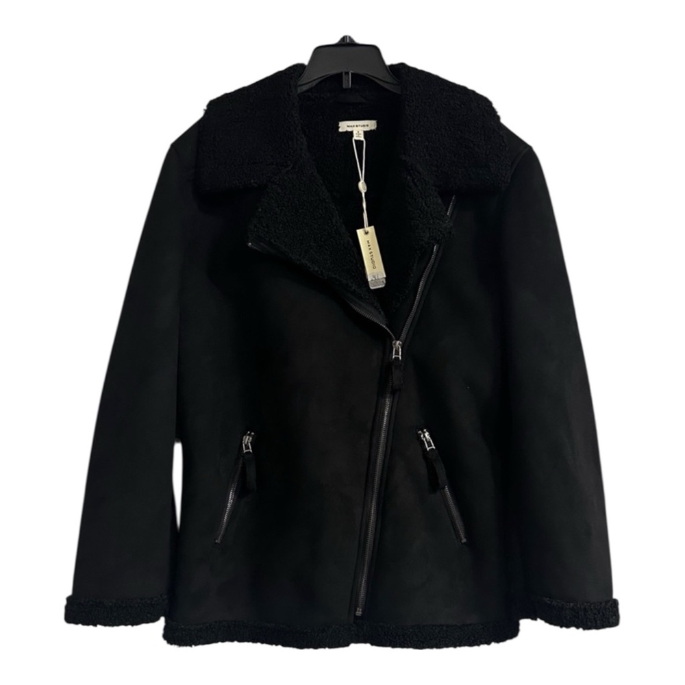 NWT Max Studio Black Shearling Assymetrical Jacket Sz L